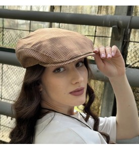 Tan Houndstooth Flat Cap –...