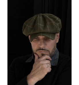 Olive Check Flat Cap –...