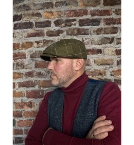 Olive Check Flat Cap –...