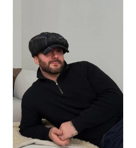 Dark Blue Check Newsboy Cap...