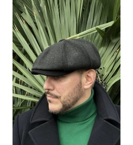 Black Herringbone Newsboy...