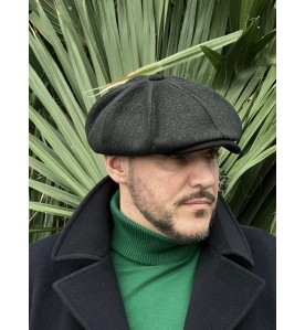 Black Herringbone Newsboy...