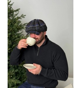 Dark Blue Plaid Newsboy Cap...